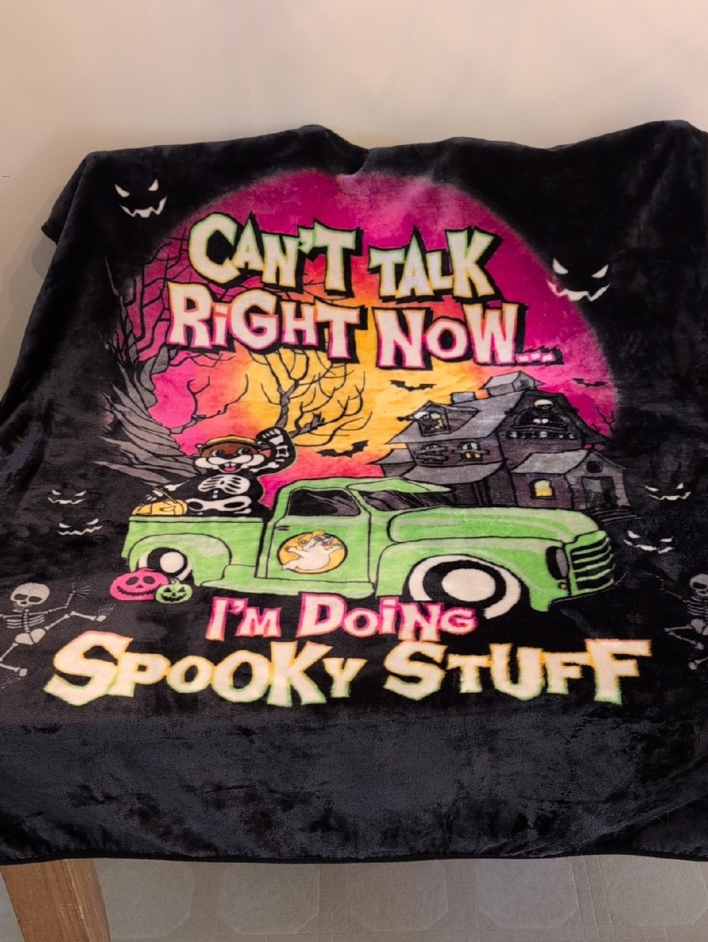 Buc-cee's Black/Neon Colors "Doing Spooky Stuff" Plush Throw Blanket, 48" x 72"
